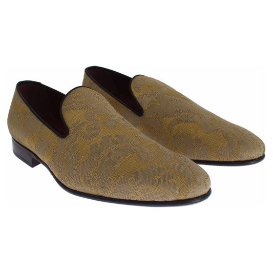 Golden Baroque Silk Dress Loafers