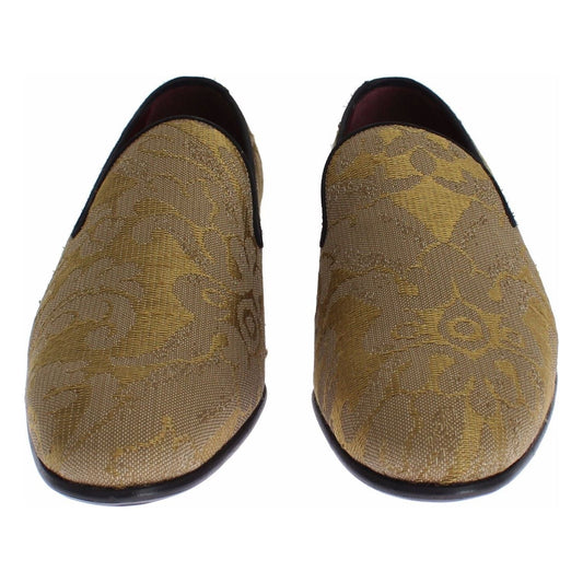 Dolce & Gabbana Golden Baroque Silk Dress Loafers yellow-gold-silk-baroque-loafers-shoes