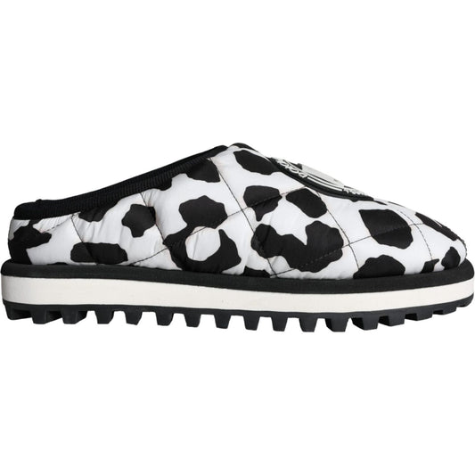 Dolce & Gabbana Black White Quilted Logo Sandals Slides Shoes