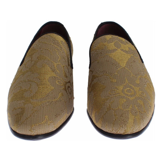 Golden Baroque Silk Dress Loafers