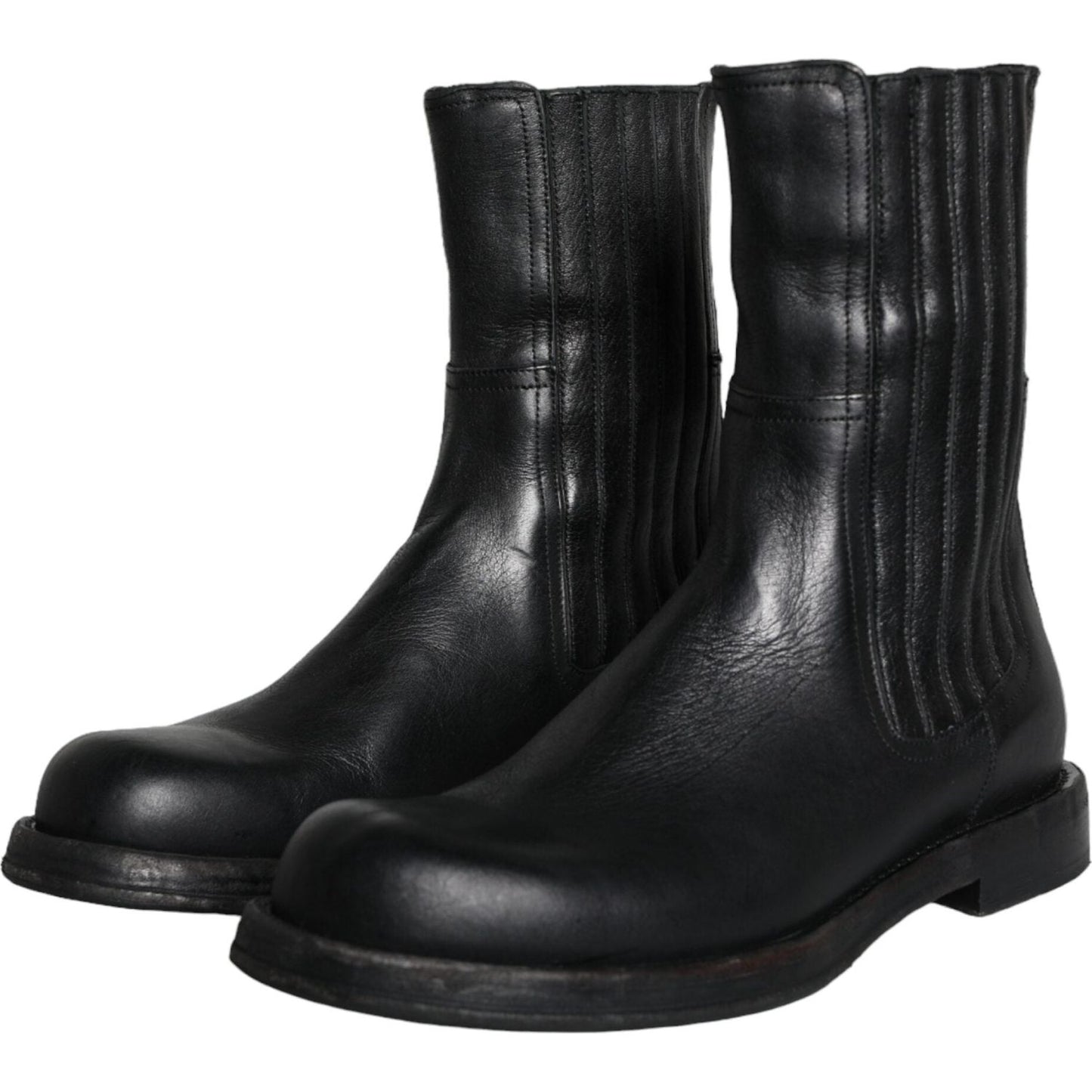 Dolce & Gabbana Black Horse Leather Mid Calf Boots Men Shoes Dolce & Gabbana