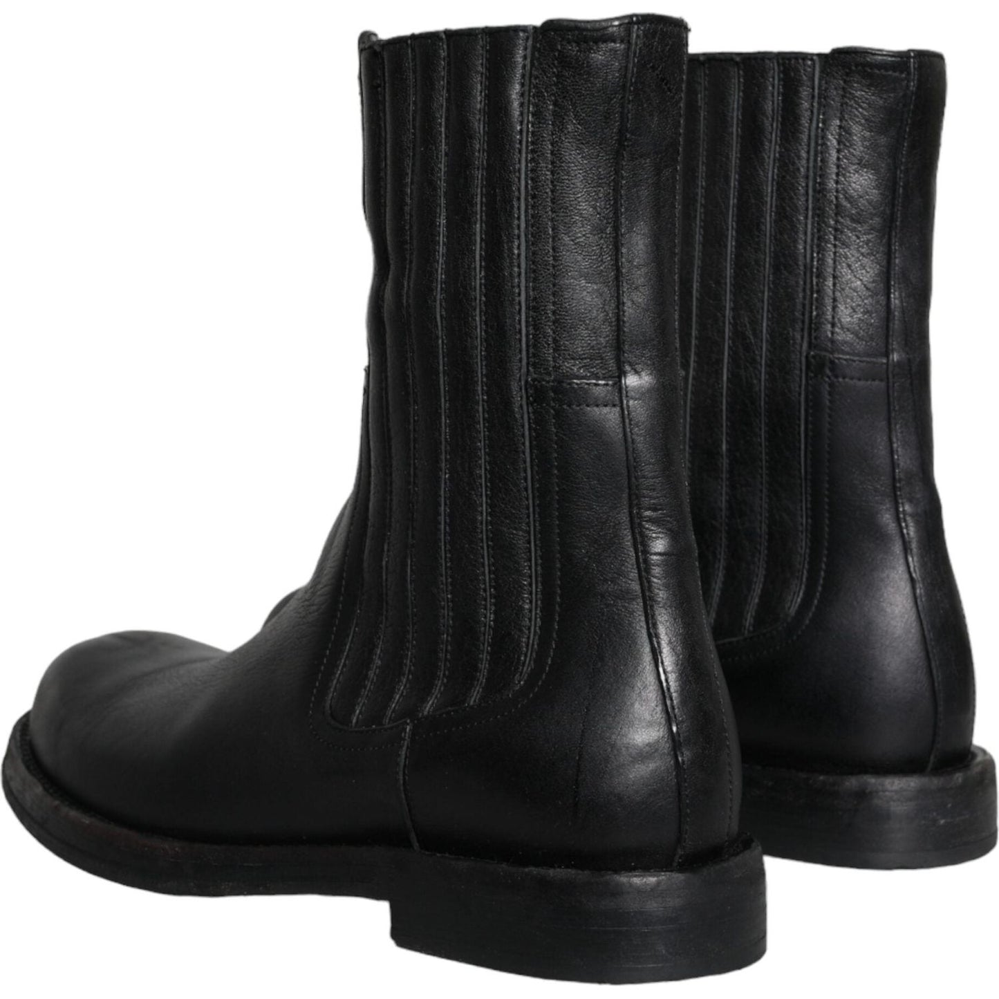 Dolce & Gabbana Black Horse Leather Mid Calf Boots Men Shoes Dolce & Gabbana