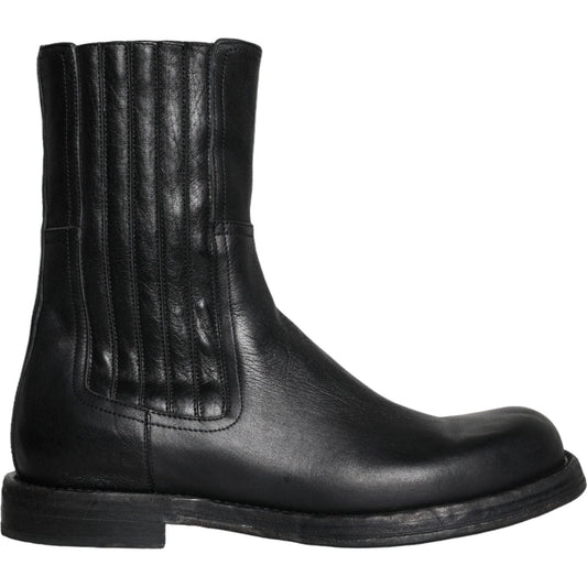 Dolce & Gabbana Black Horse Leather Mid Calf Boots Men Shoes Dolce & Gabbana