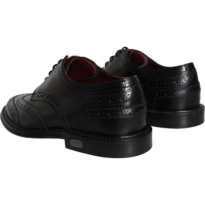 Dolce & Gabbana Black Leather Oxford Wingtip Formal Men Shoes