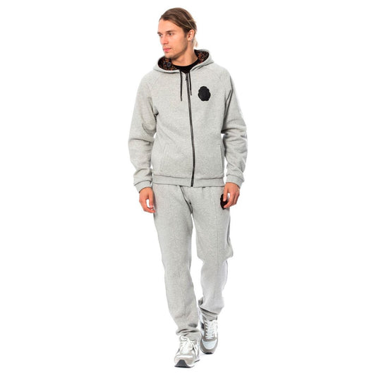 Elegant Gray Hooded Cotton Sweatsuit