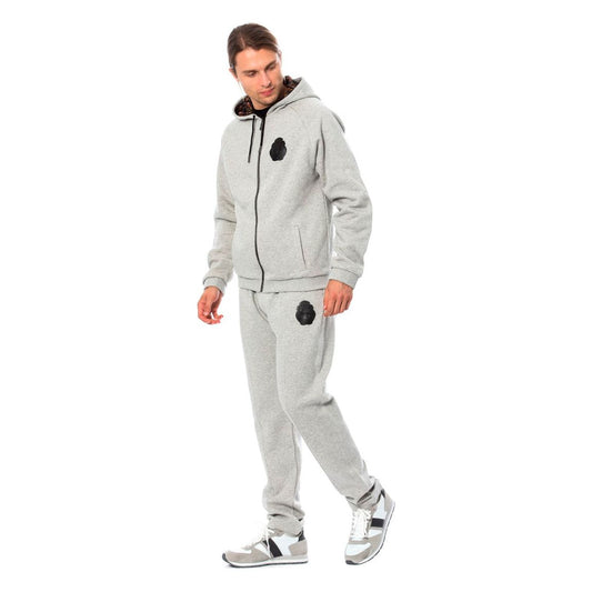 Elegant Gray Hooded Cotton Sweatsuit