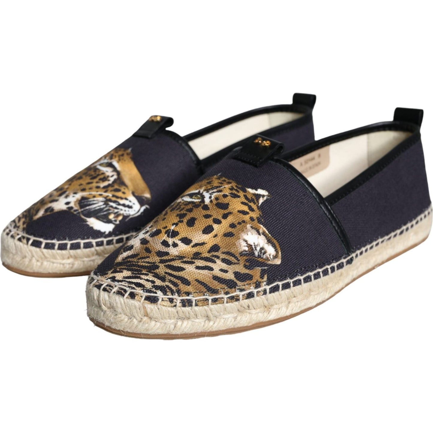 Dolce & Gabbana Black Cotton Leopard Slip On Espadrilles Shoes Dolce & Gabbana