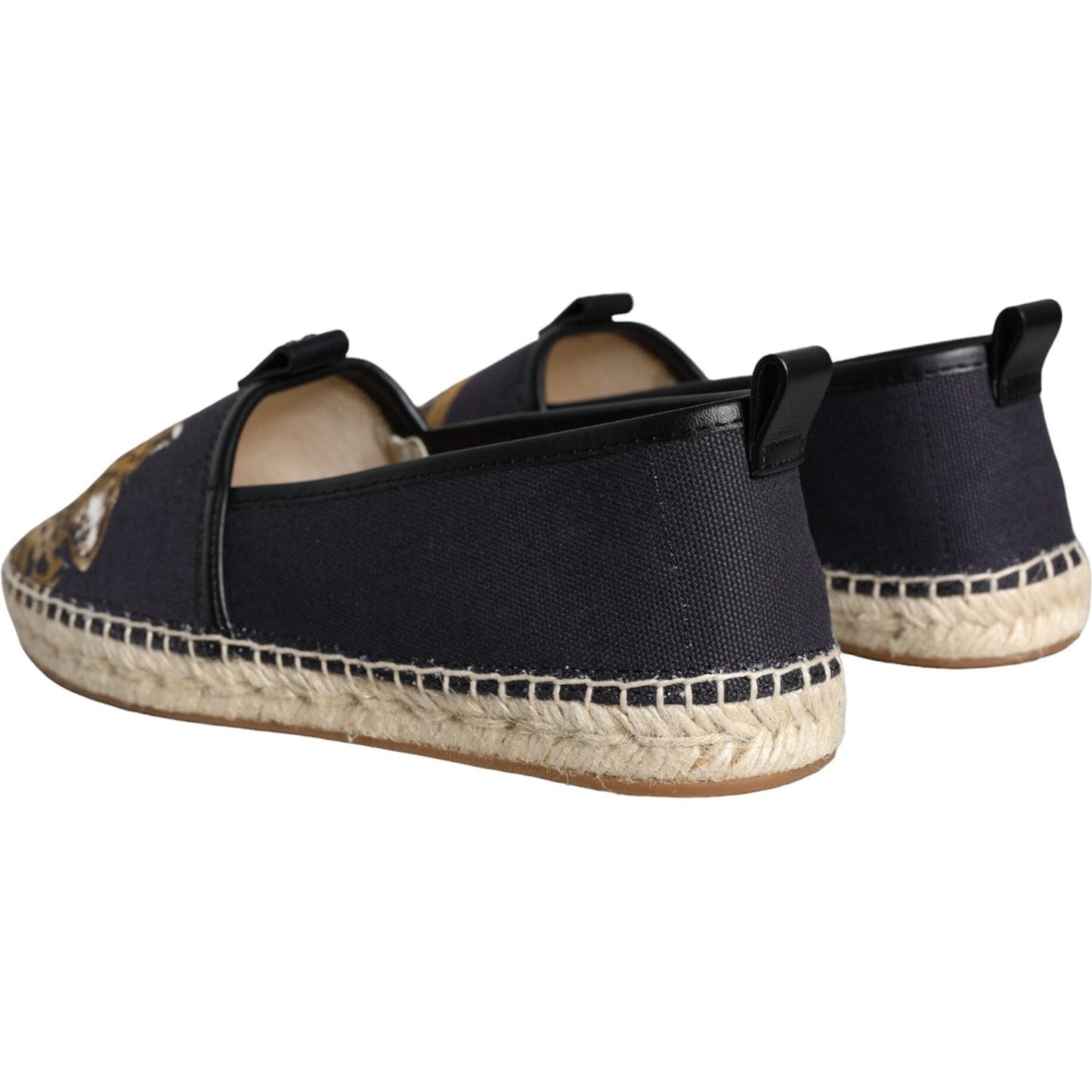 Dolce & Gabbana Black Cotton Leopard Slip On Espadrilles Shoes Dolce & Gabbana