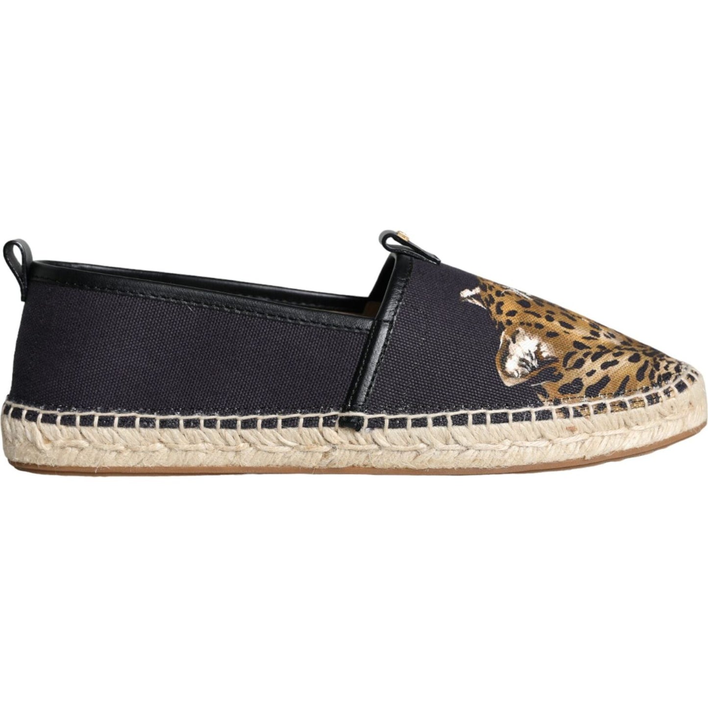 Dolce & Gabbana Black Cotton Leopard Slip On Espadrilles Shoes Dolce & Gabbana