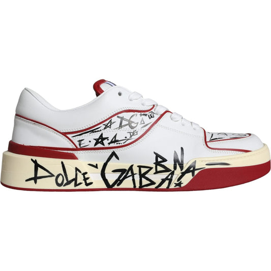 Dolce & Gabbana Red White Printed Leather Low Top Men Sneakers Shoes Dolce & Gabbana