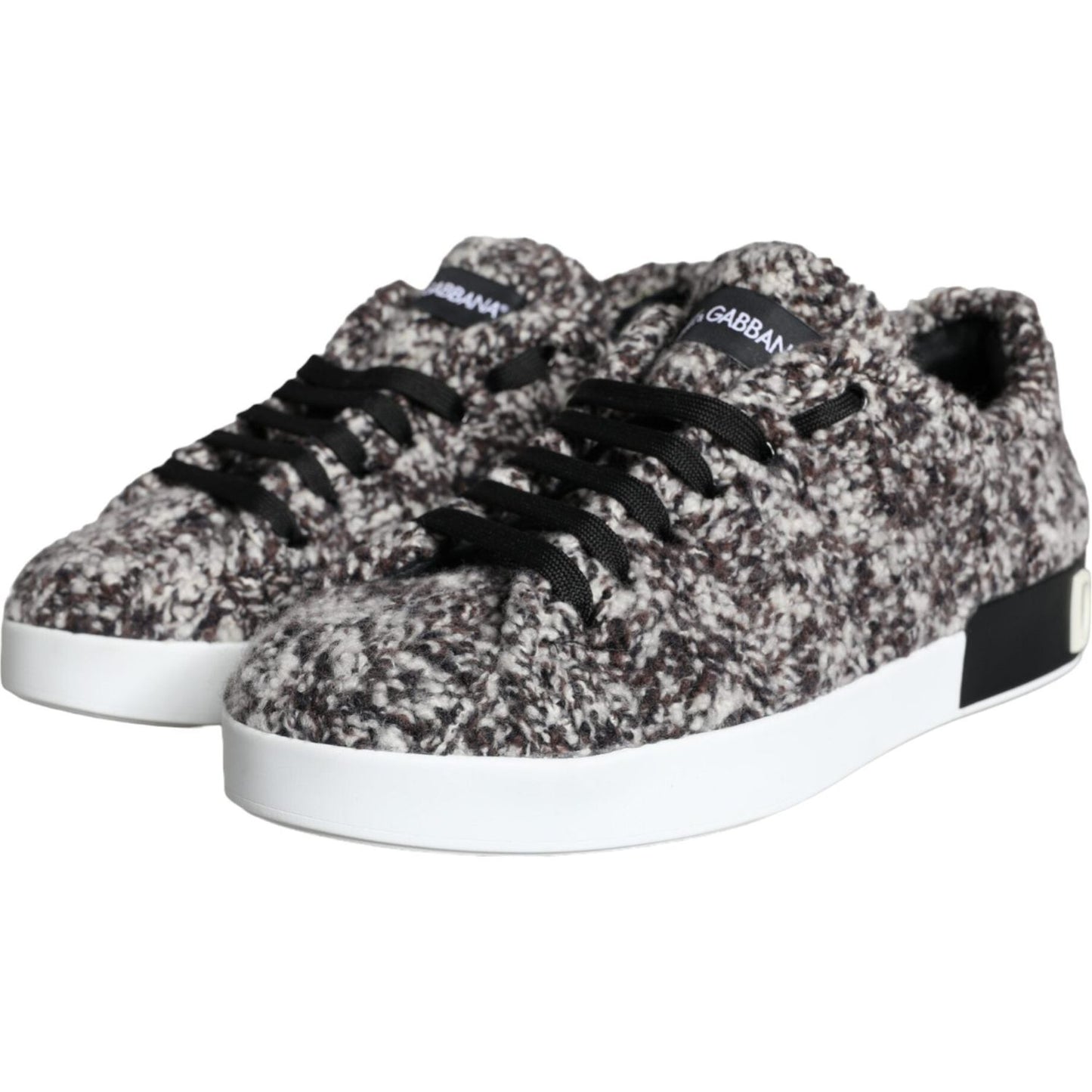 Dolce & Gabbana Black White Wool Low Top Men Sneakers Shoes Dolce & Gabbana