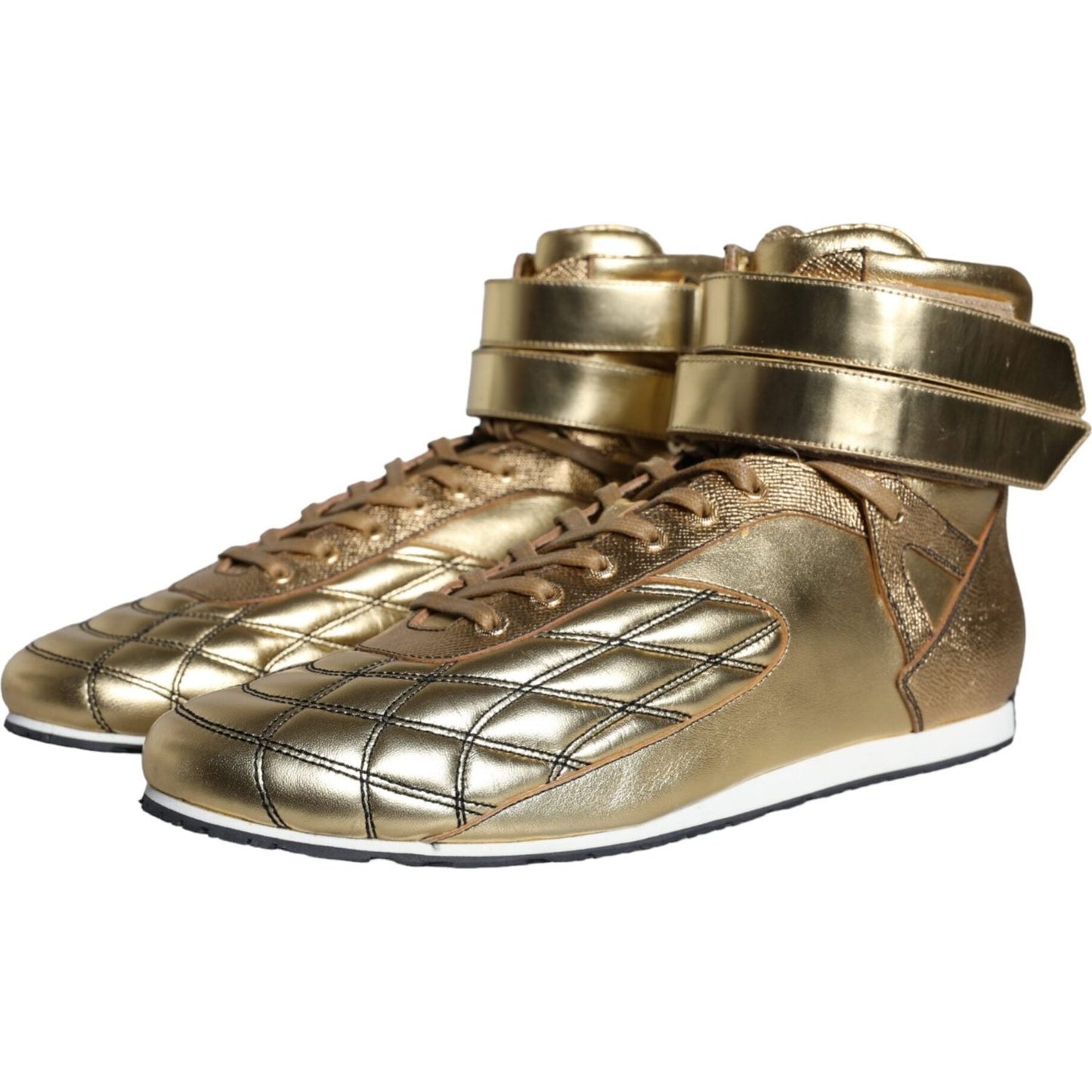 Gold Leather Sartoria High Top Sneakers Shoes