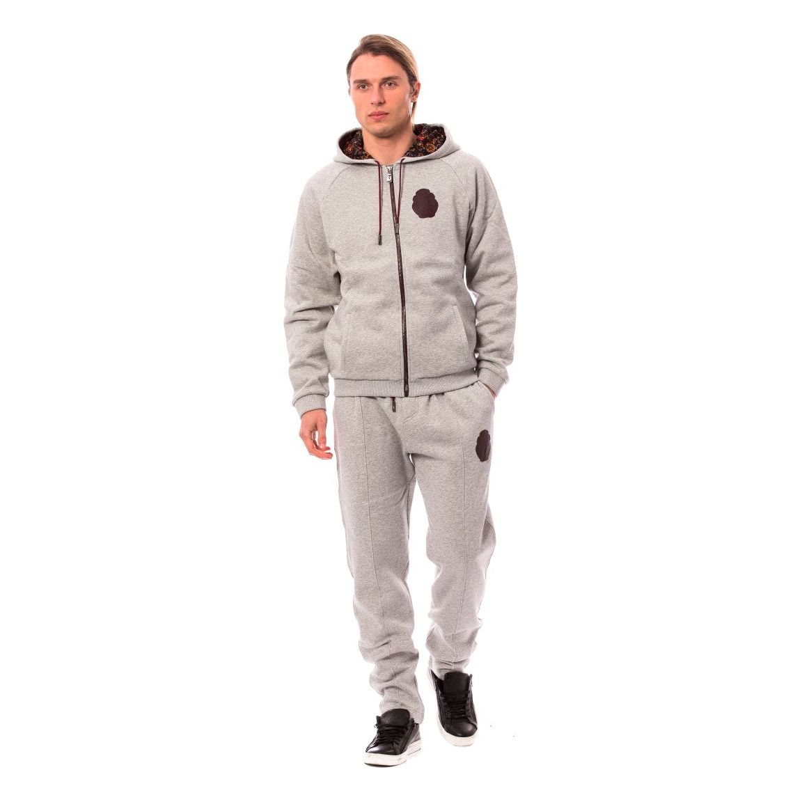 Elegant Gray Cotton Sweatsuit Ensemble