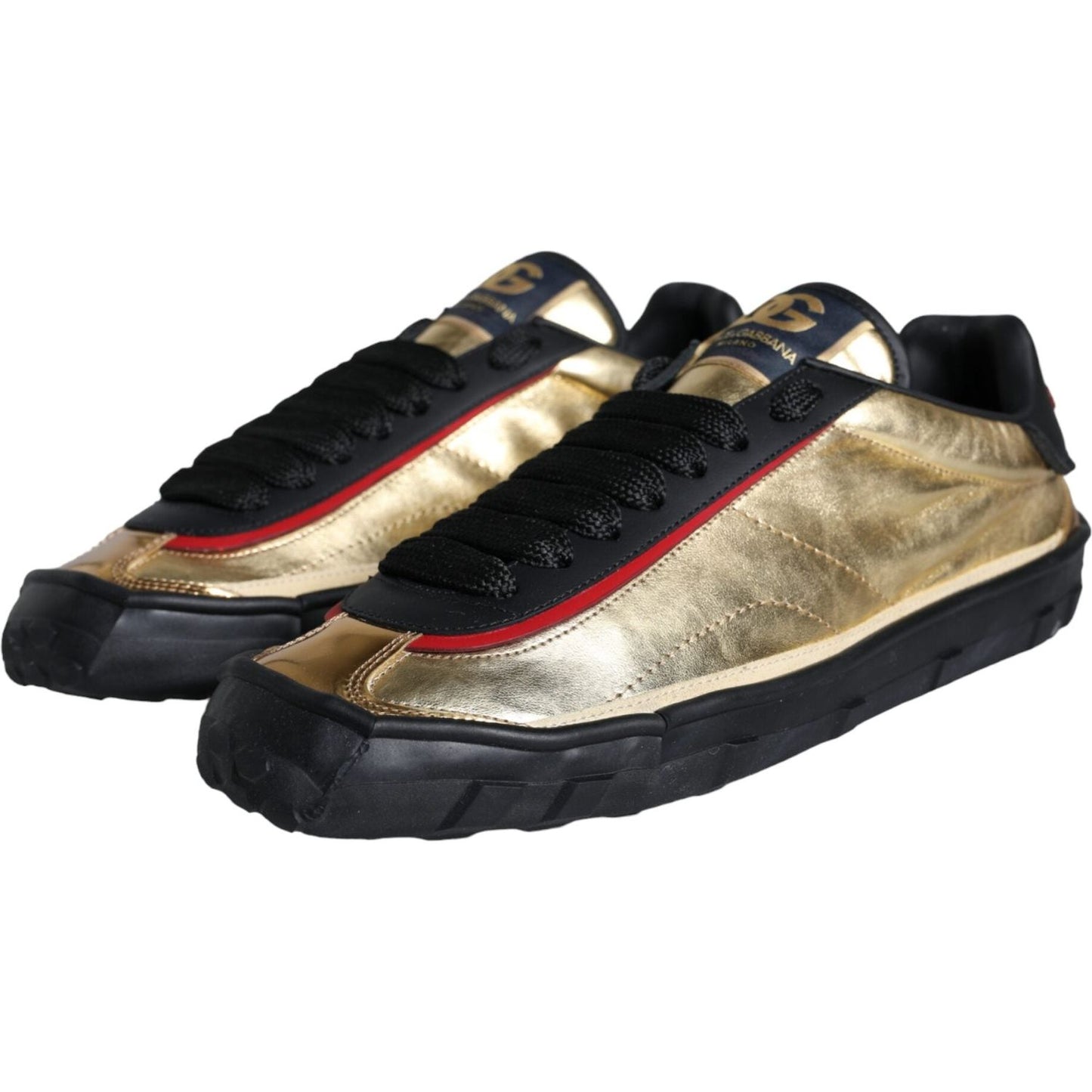 Dolce & Gabbana Black Gold Polyester Low Top Sneakers Shoes Dolce & Gabbana