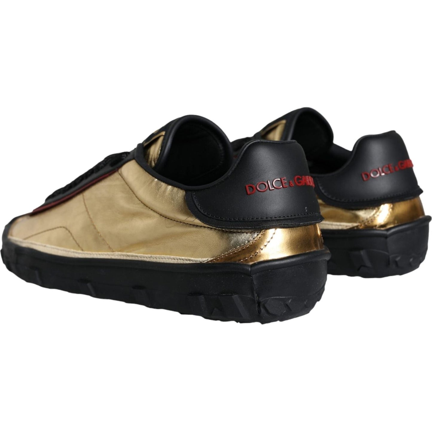 Dolce & Gabbana Black Gold Polyester Low Top Sneakers Shoes Dolce & Gabbana