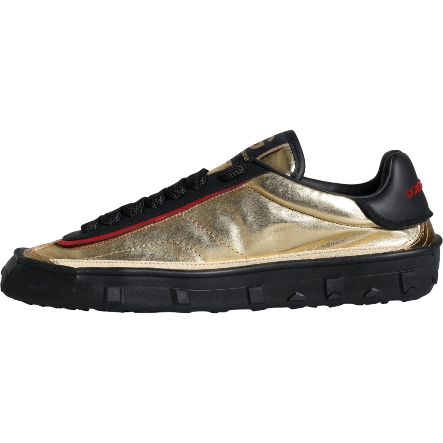 Dolce & Gabbana Black Gold Polyester Low Top Sneakers Shoes Dolce & Gabbana