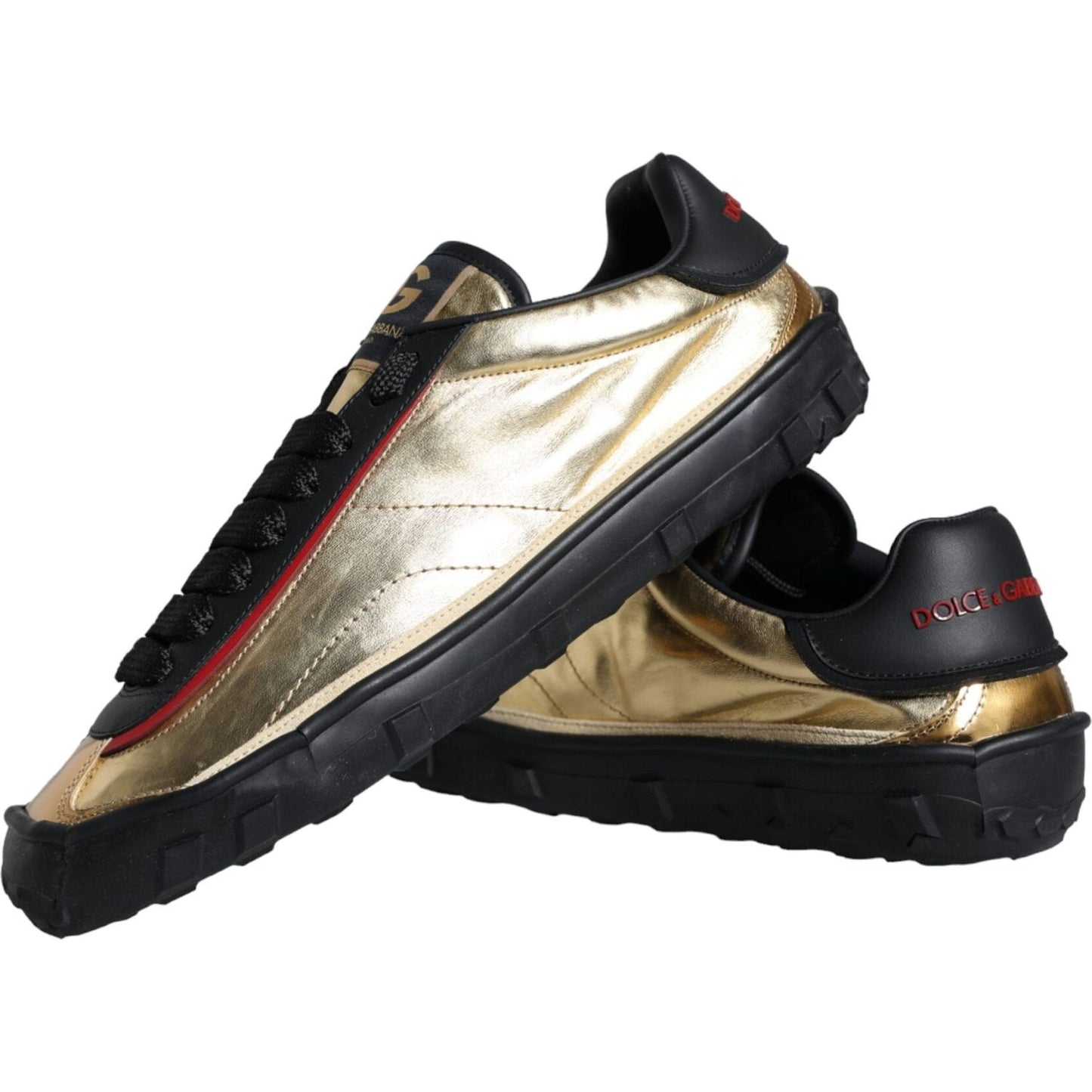 Dolce & Gabbana Black Gold Polyester Low Top Sneakers Shoes Dolce & Gabbana