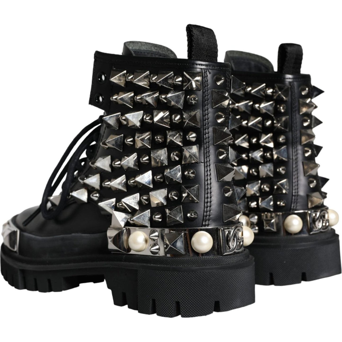 Dolce & Gabbana Black Leather Studs Embellished Combat Boots Shoes Dolce & Gabbana