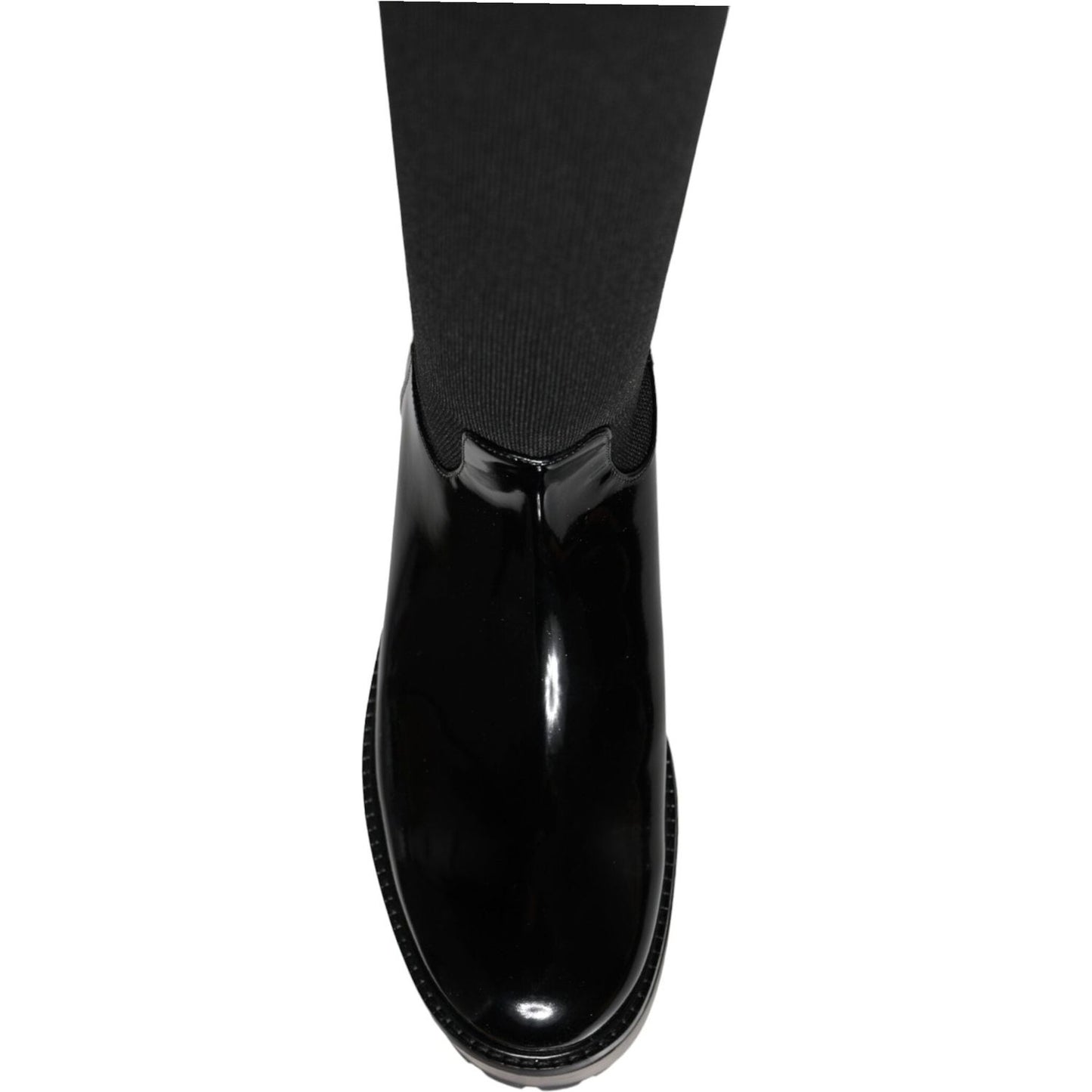 Dolce & Gabbana Black Leather Jersey Knee High Boots Shoes Dolce & Gabbana