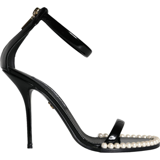 Dolce & Gabbana Black Keira Leather Faux Pearl Sandals Heels Shoes Dolce & Gabbana