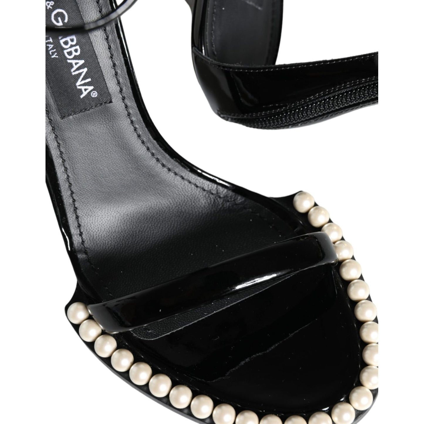 Dolce & Gabbana Black Keira Leather Faux Pearl Sandals Heels Shoes Dolce & Gabbana