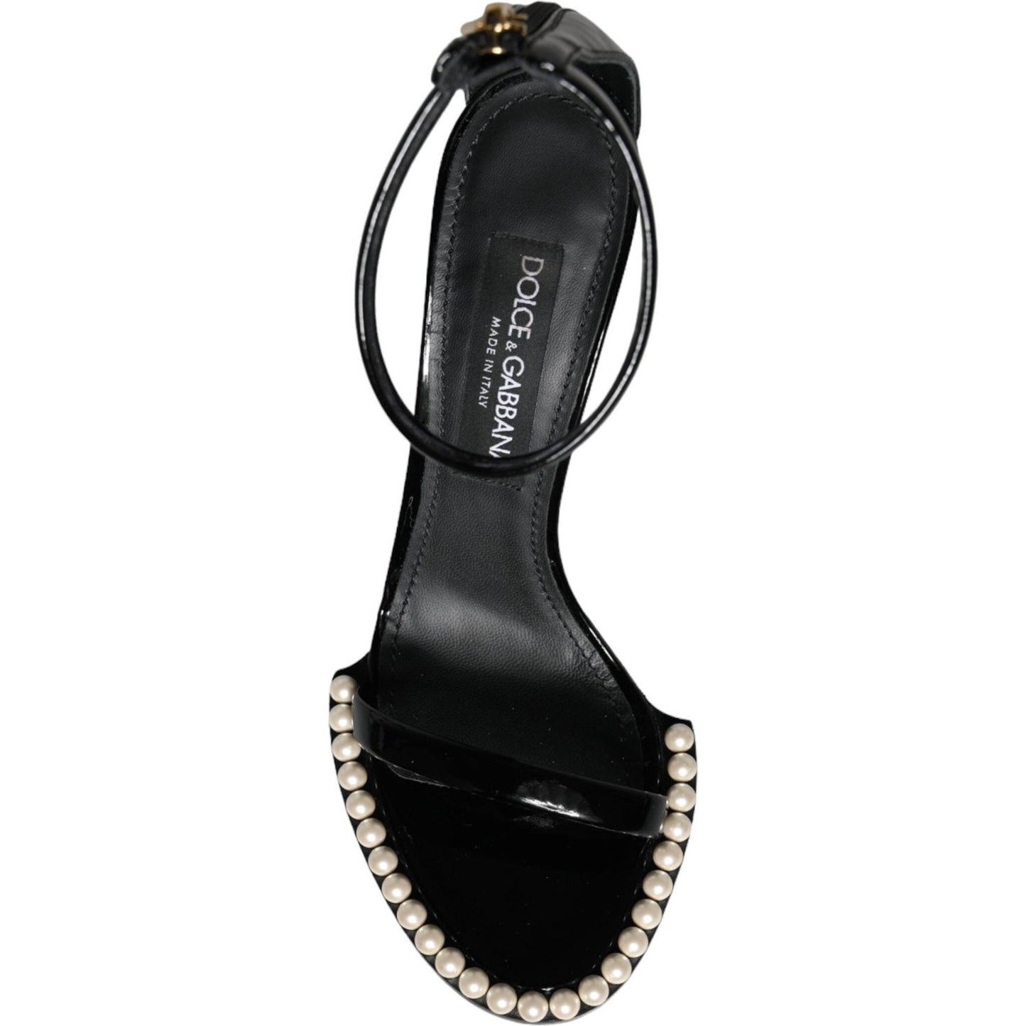 Dolce & Gabbana Black Keira Leather Faux Pearl Sandals Heels Shoes Dolce & Gabbana