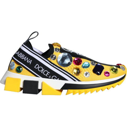 Dolce & Gabbana Yellow Sorrento Crystals Sneakers Womens Shoes Dolce & Gabbana