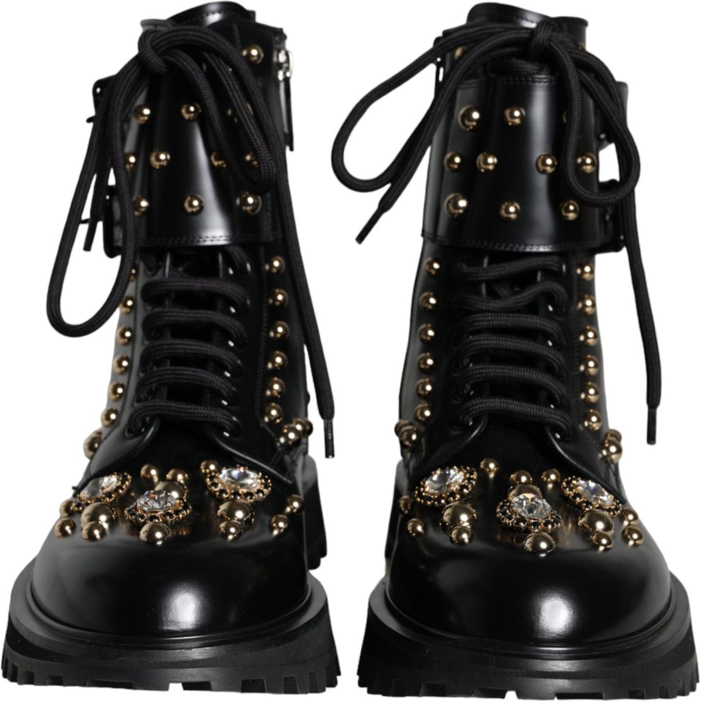 Dolce & Gabbana Black Leather Studs Embellished Combat Boots Shoes Dolce & Gabbana