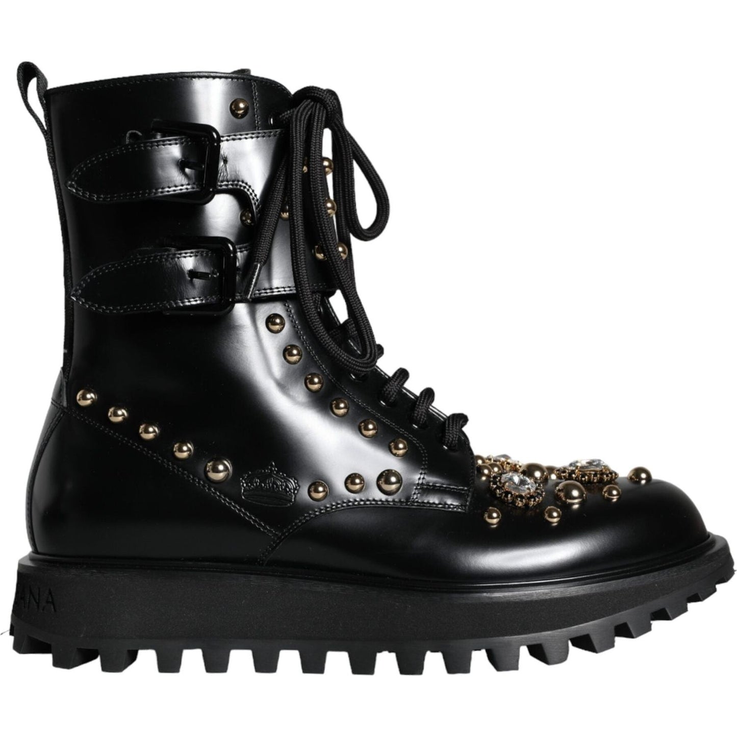 Dolce & Gabbana Black Leather Studs Embellished Combat Boots Shoes Dolce & Gabbana