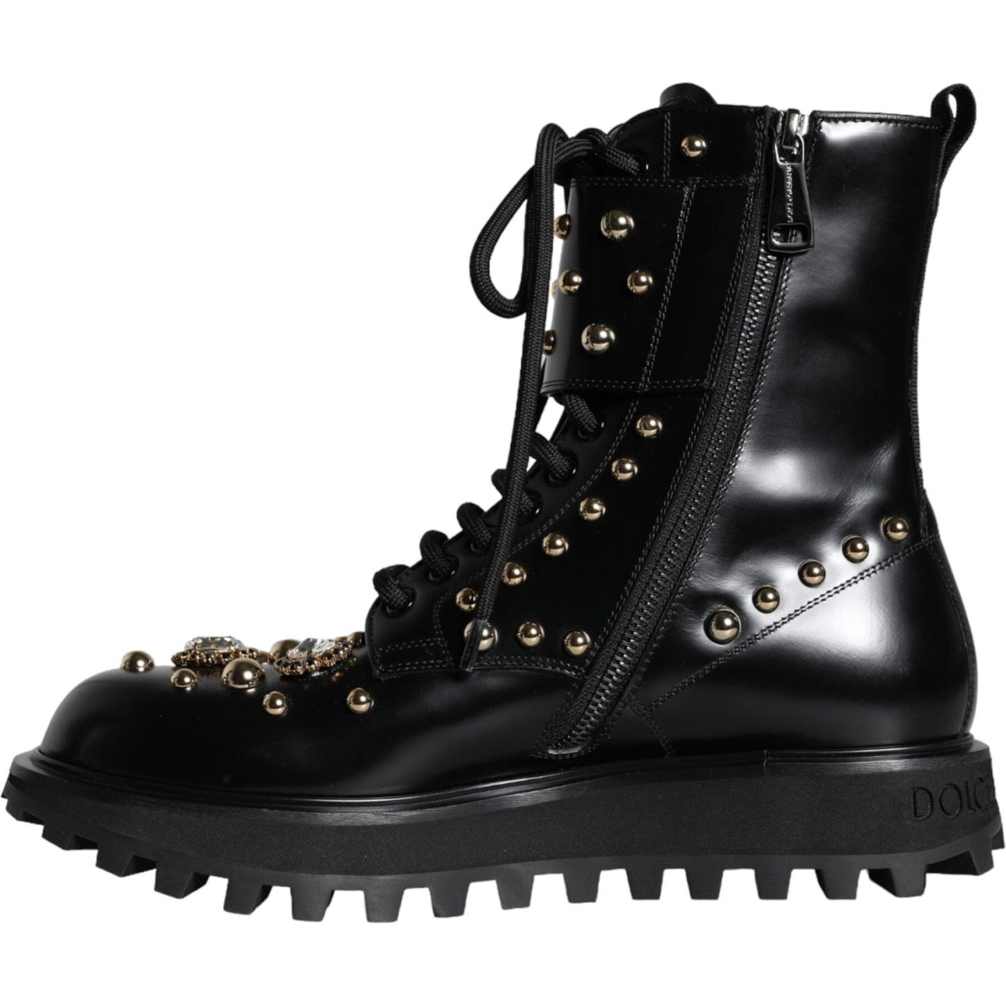 Dolce & Gabbana Black Leather Studs Embellished Combat Boots Shoes Dolce & Gabbana