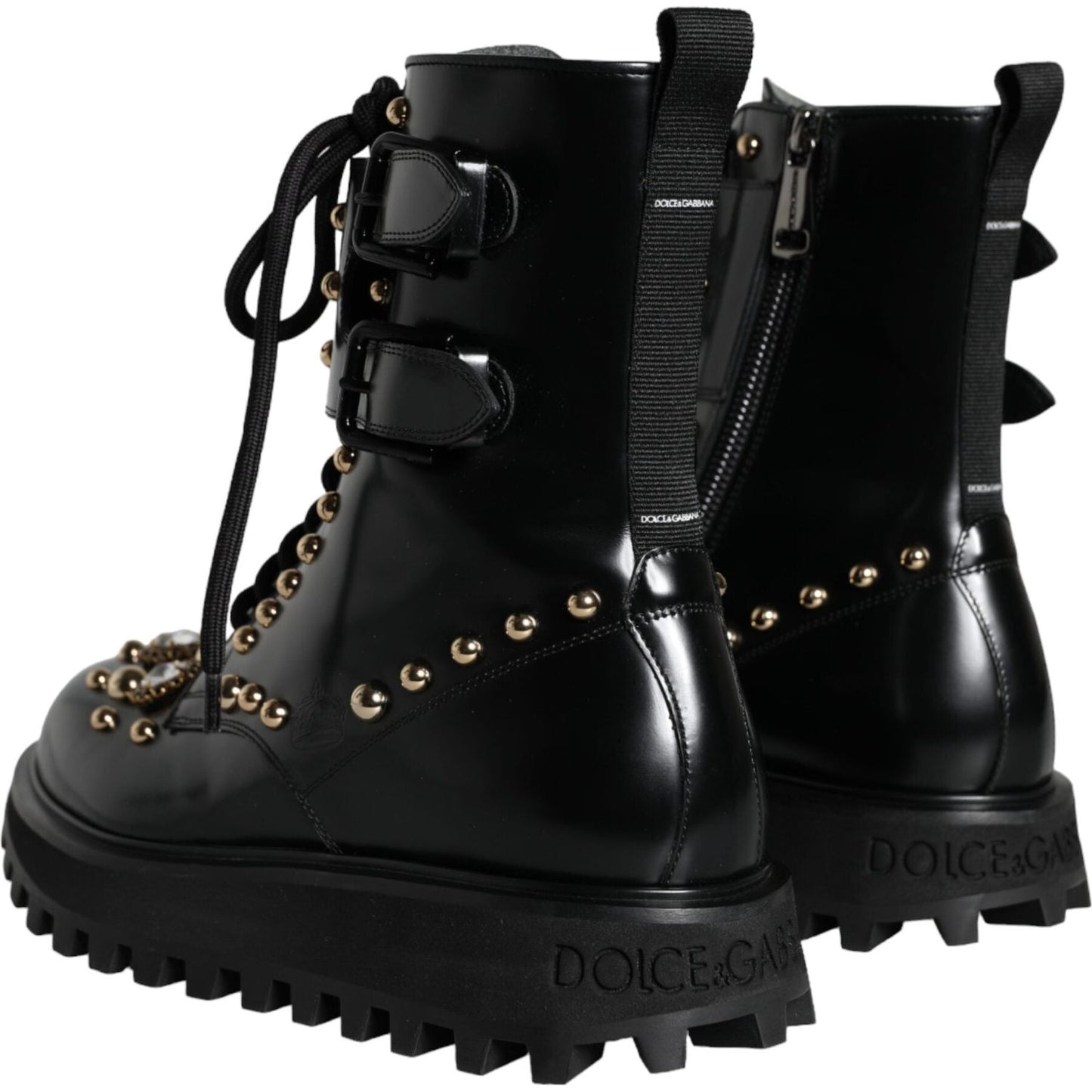 Dolce & Gabbana Black Leather Studs Embellished Combat Boots Shoes Dolce & Gabbana