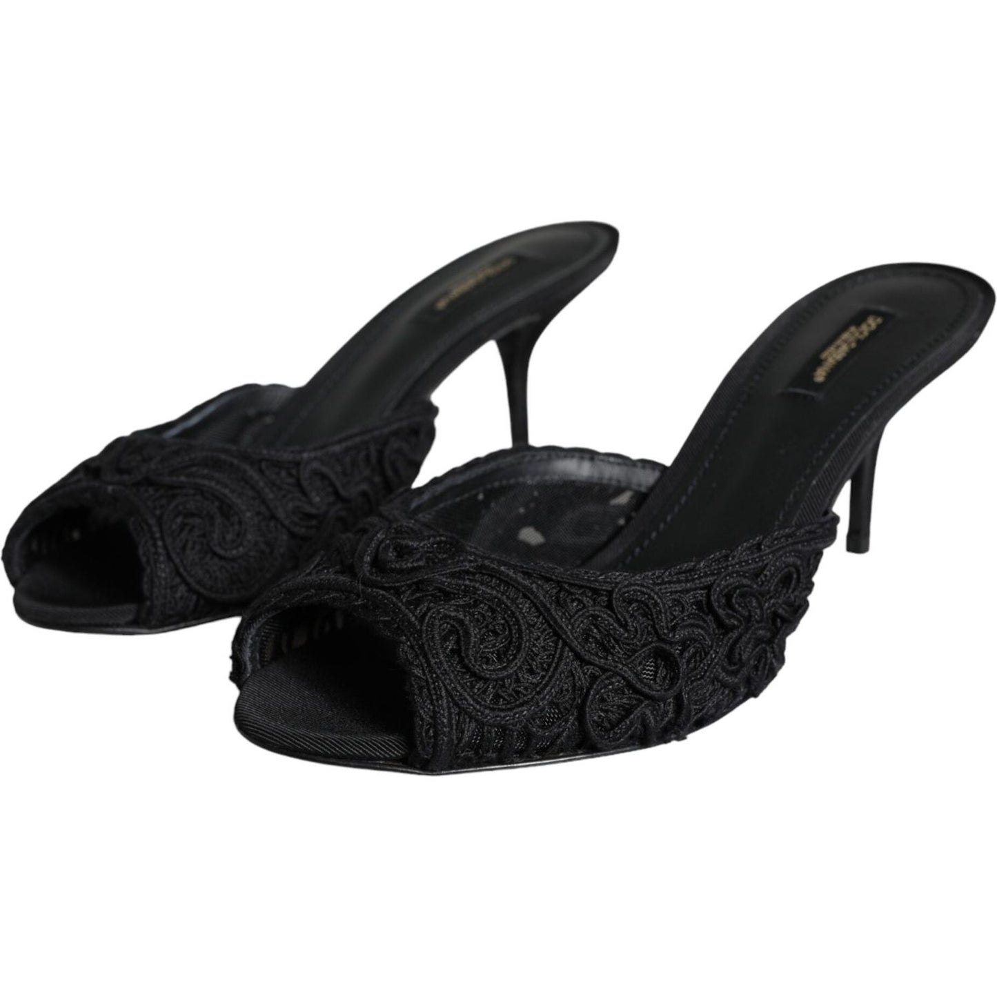 Dolce & Gabbana Black Keira Cordonetto Heels Slides Shoes Dolce & Gabbana