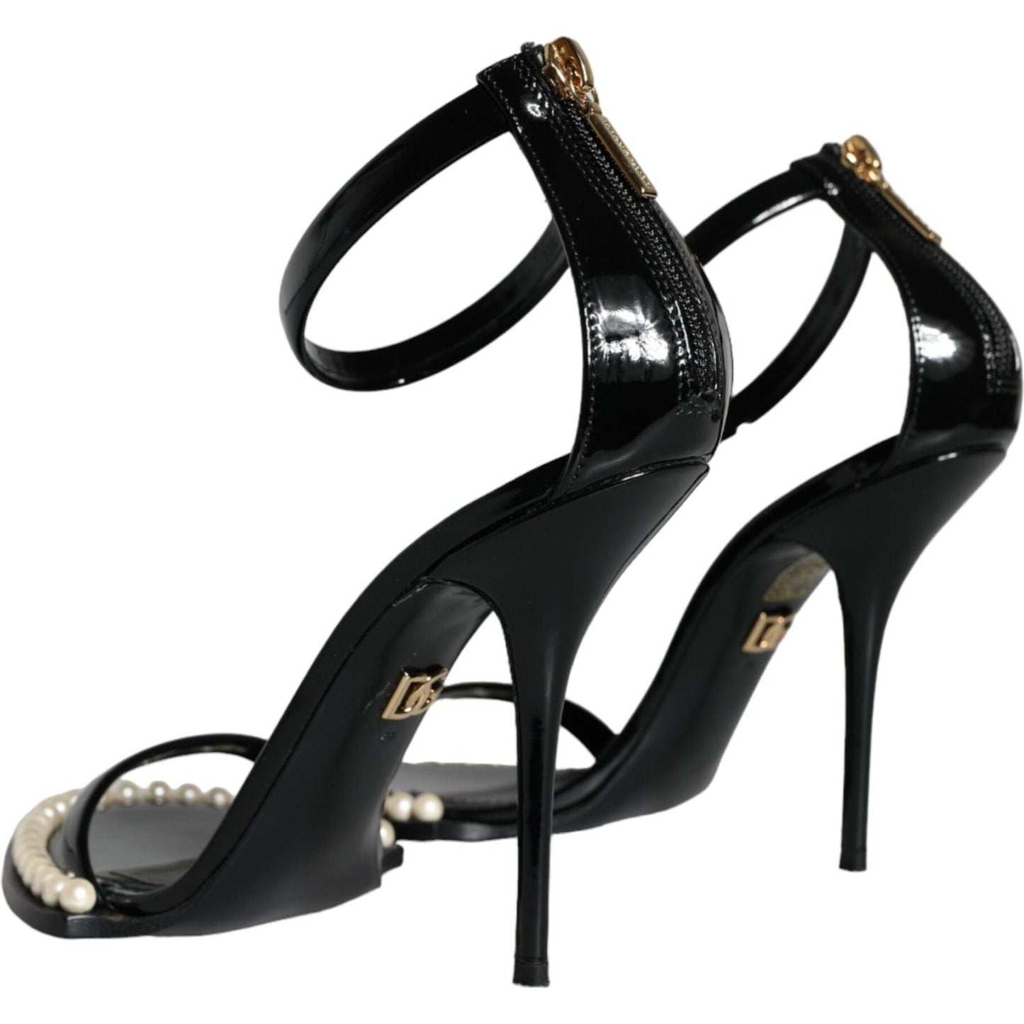 Dolce & Gabbana Black Keira Leather Faux Pearl Sandals Heels Shoes Dolce & Gabbana