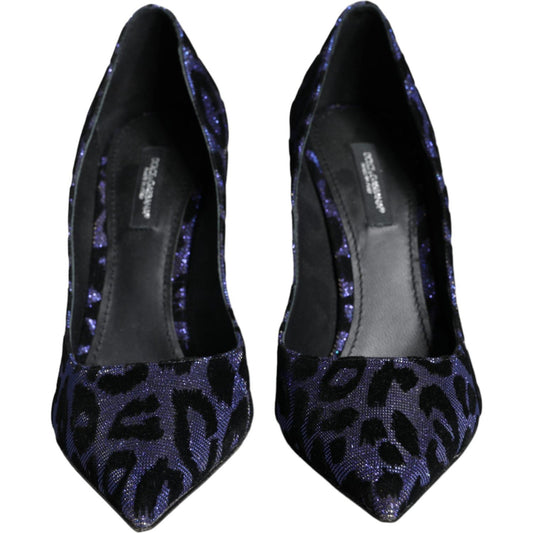 Dolce & Gabbana Dark Blue Leopard Lurex Heels Pumps Shoes Dolce & Gabbana