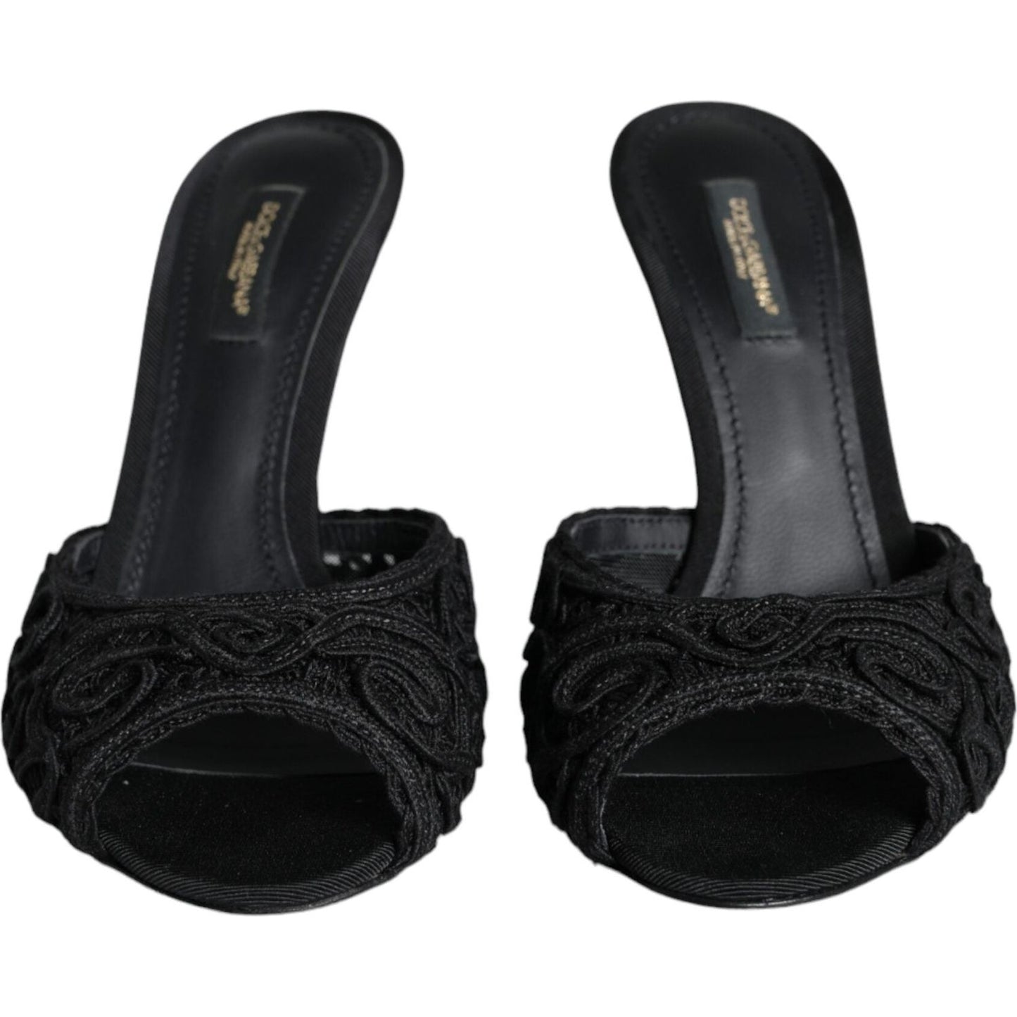 Dolce & Gabbana Black Keira Cordonetto Heels Slides Shoes Dolce & Gabbana