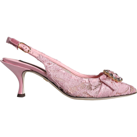 Dolce & Gabbana Pink Taormina Lace Crystal Heel Slingbacks Shoes Dolce & Gabbana