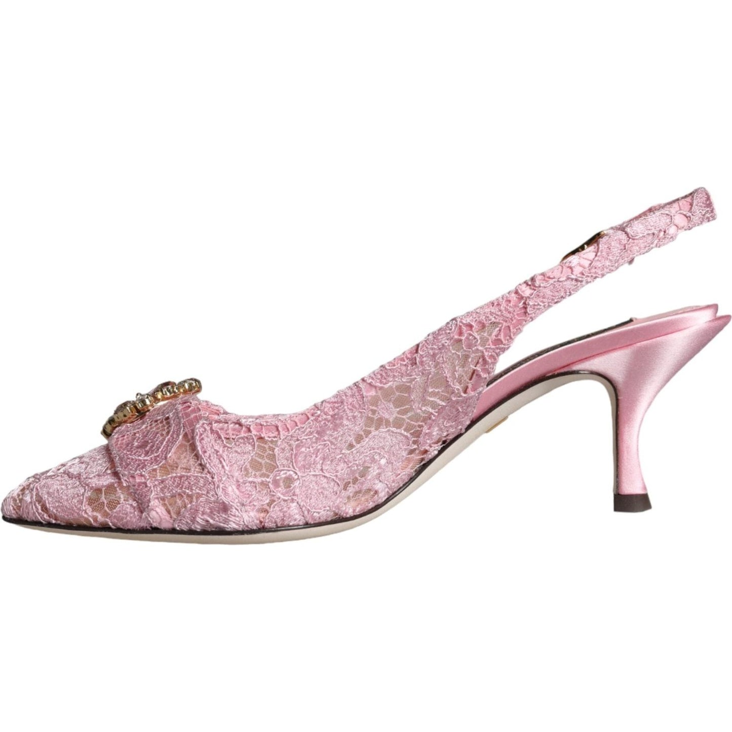 Dolce & Gabbana Pink Taormina Lace Crystal Heel Slingbacks Shoes Dolce & Gabbana