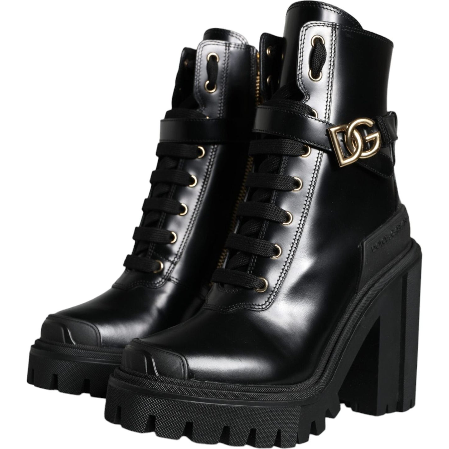 Dolce & Gabbana Black Calf Leather Logo Trekking Biker Boots Shoes Dolce & Gabbana