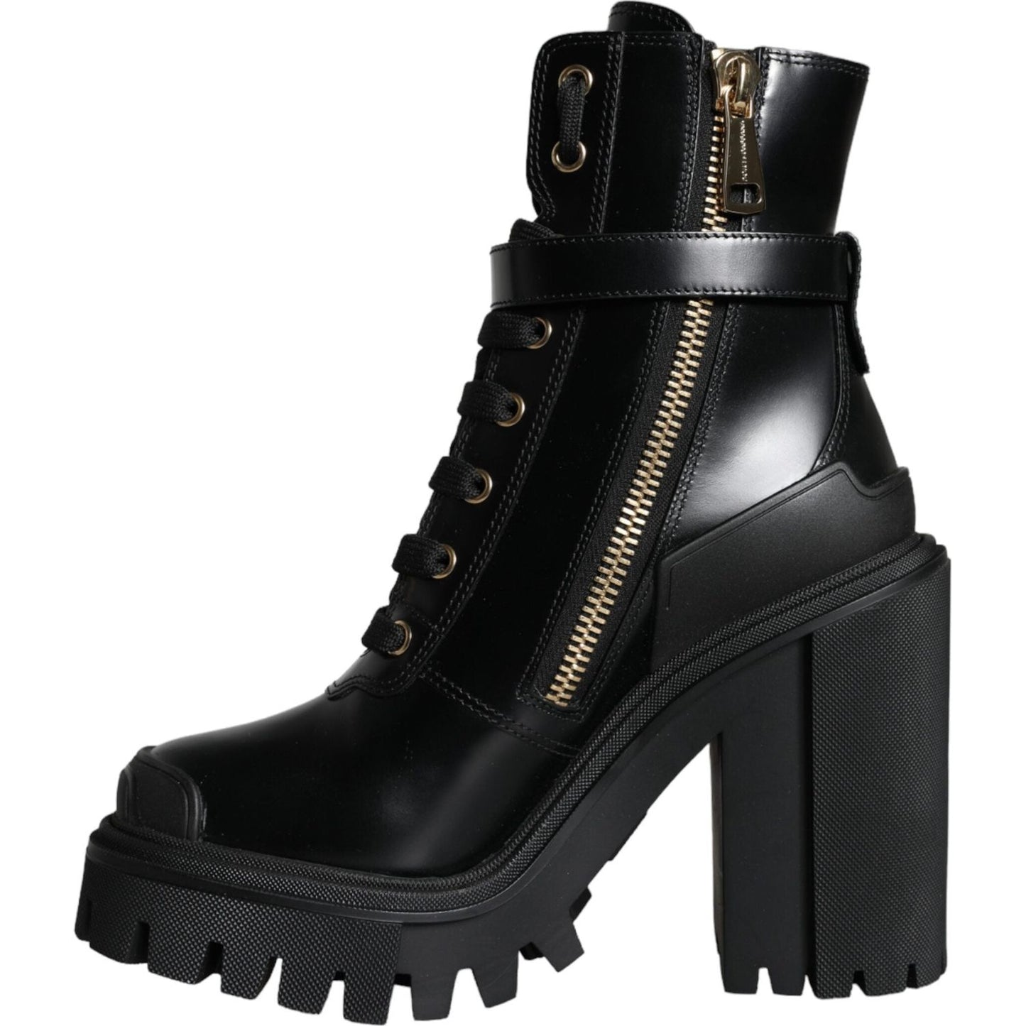 Dolce & Gabbana Black Calf Leather Logo Trekking Biker Boots Shoes Dolce & Gabbana