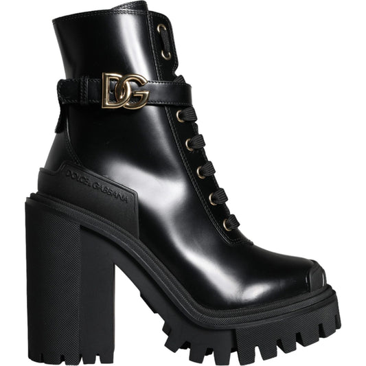 Dolce & Gabbana Black Calf Leather Logo Trekking Biker Boots Shoes Dolce & Gabbana