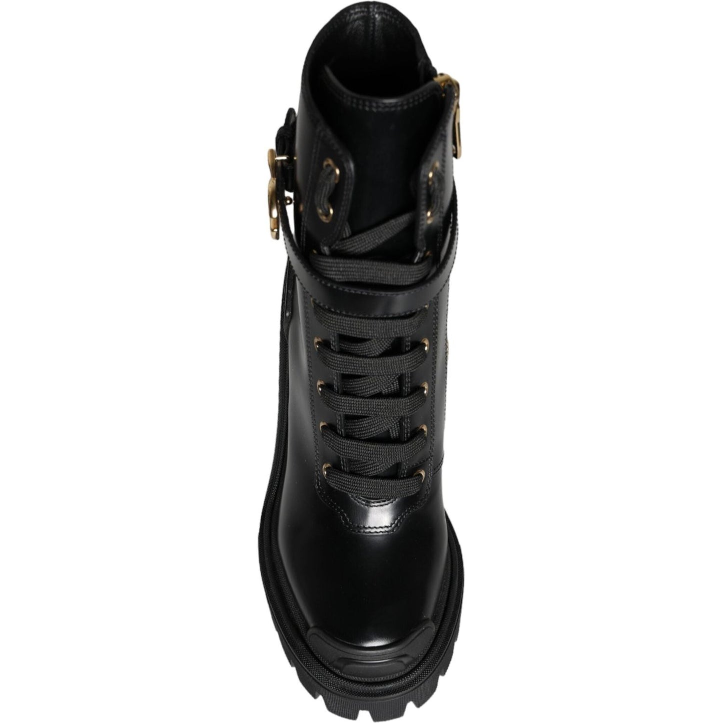 Dolce & Gabbana Black Calf Leather Logo Trekking Biker Boots Shoes Dolce & Gabbana