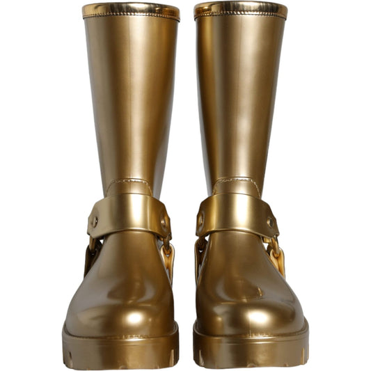 Dolce & Gabbana Metallic Gold Rubber PVC Rain Boots Shoes Dolce & Gabbana