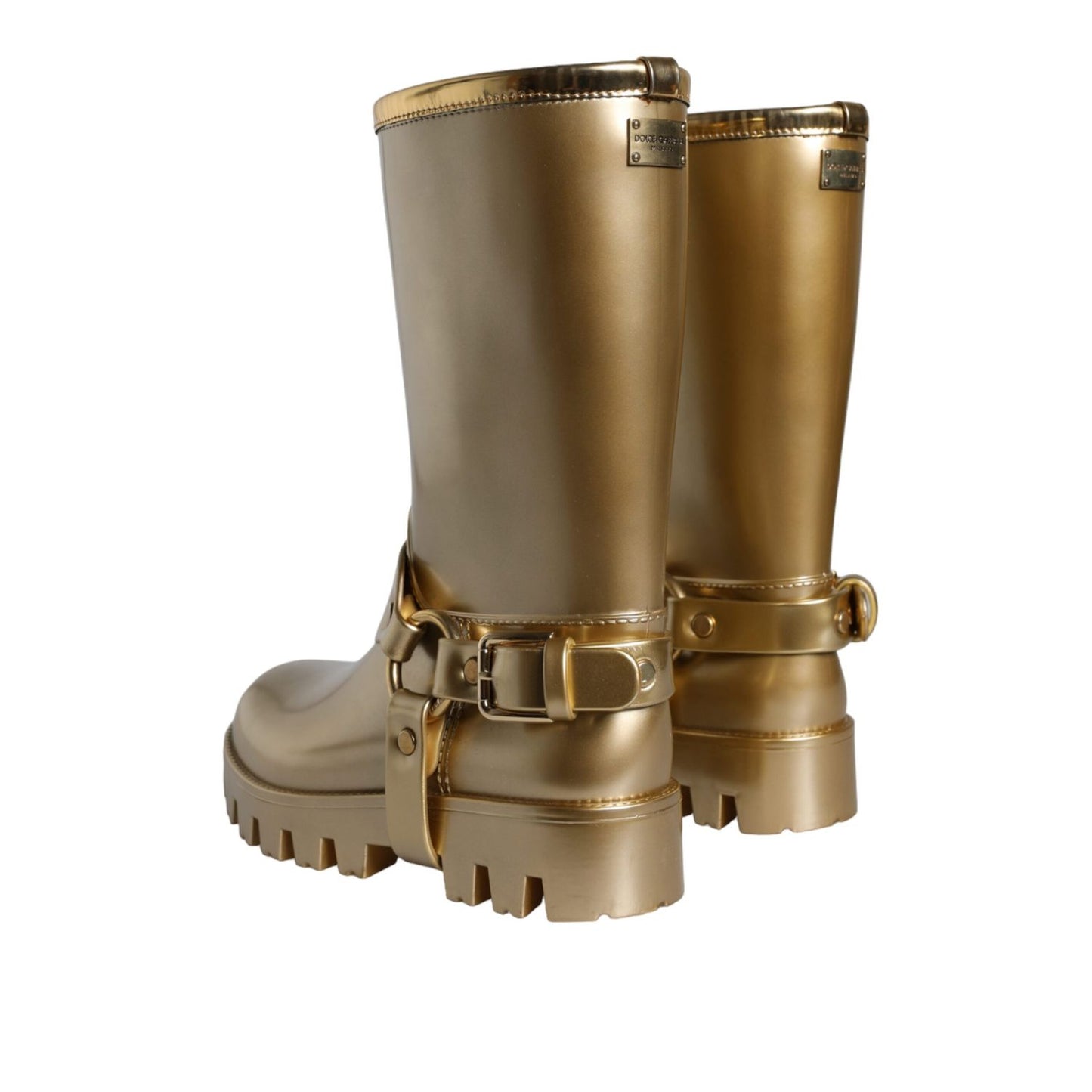 Dolce & Gabbana Metallic Gold Rubber PVC Rain Boots Shoes
