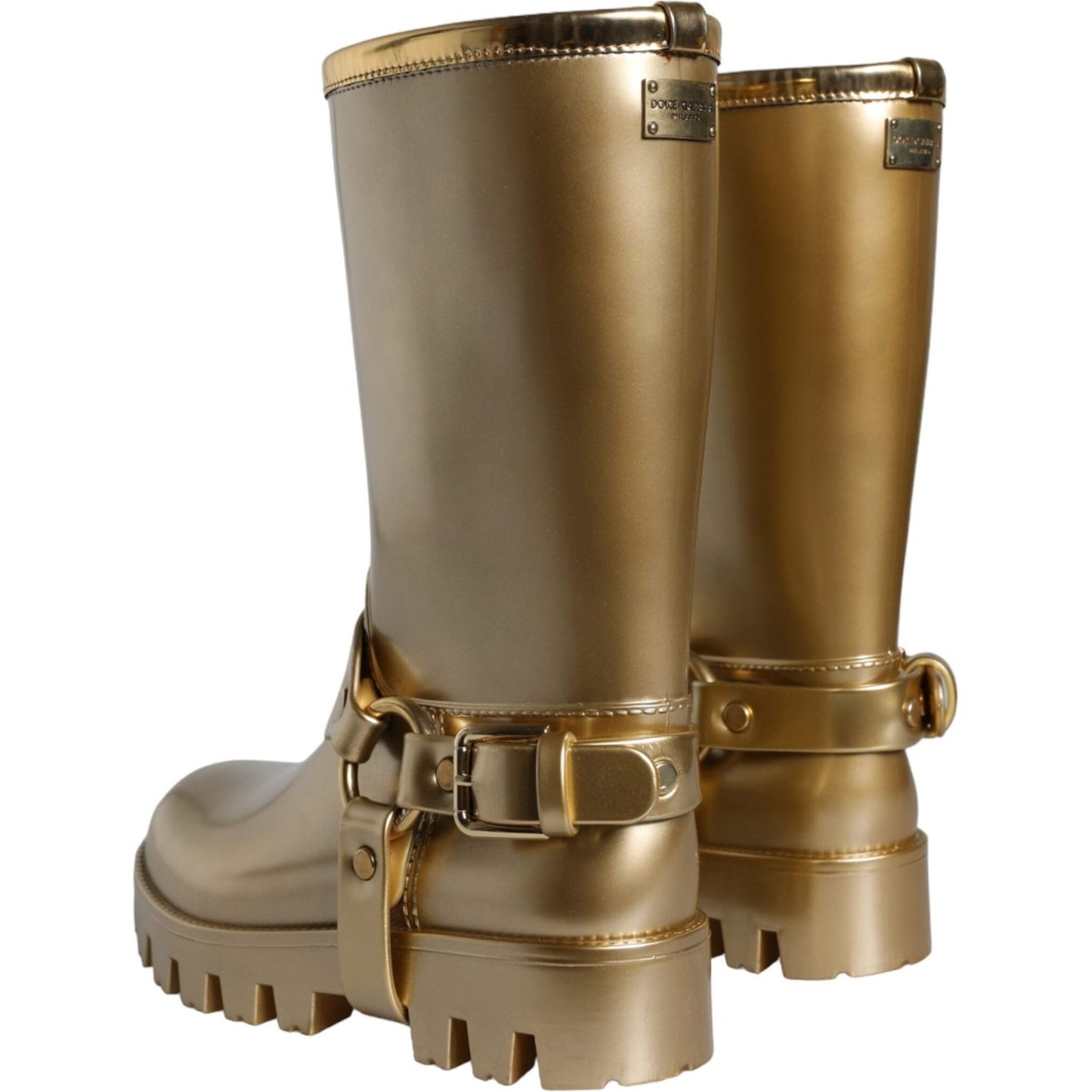 Dolce & Gabbana Metallic Gold Rubber PVC Rain Boots Shoes Dolce & Gabbana