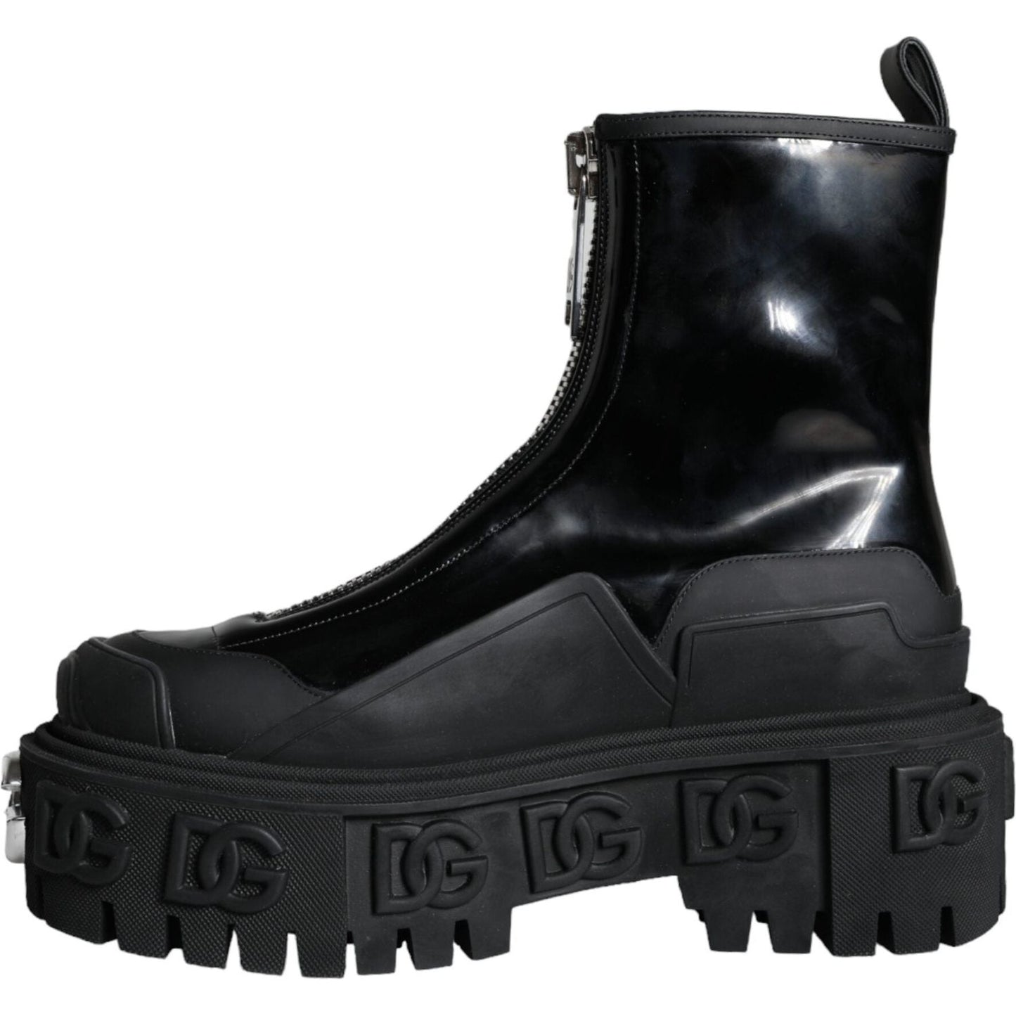 Dolce & Gabbana Black Leather Rubber Logo Ankle Boots Shoes Dolce & Gabbana