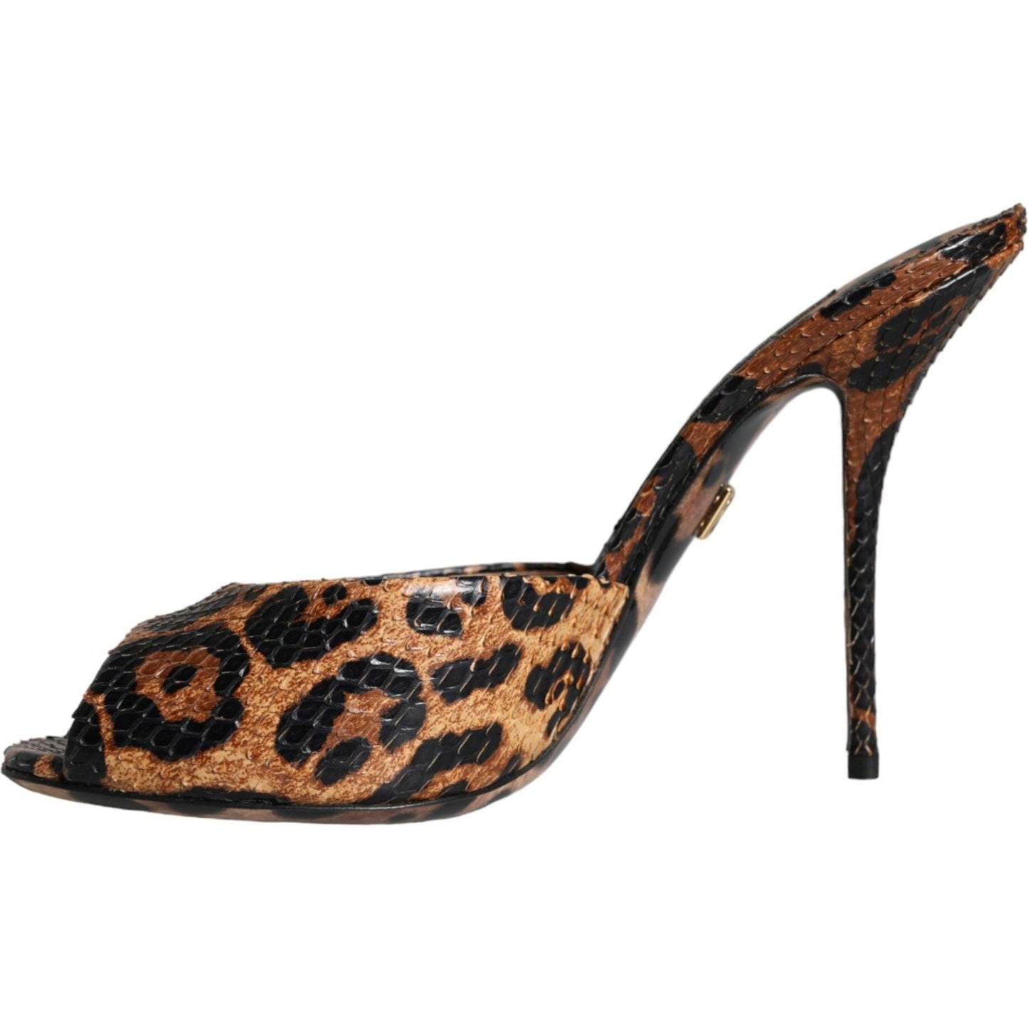 Dolce & Gabbana Brown Leopard Leather Slides Heels Sandals Shoes Dolce & Gabbana