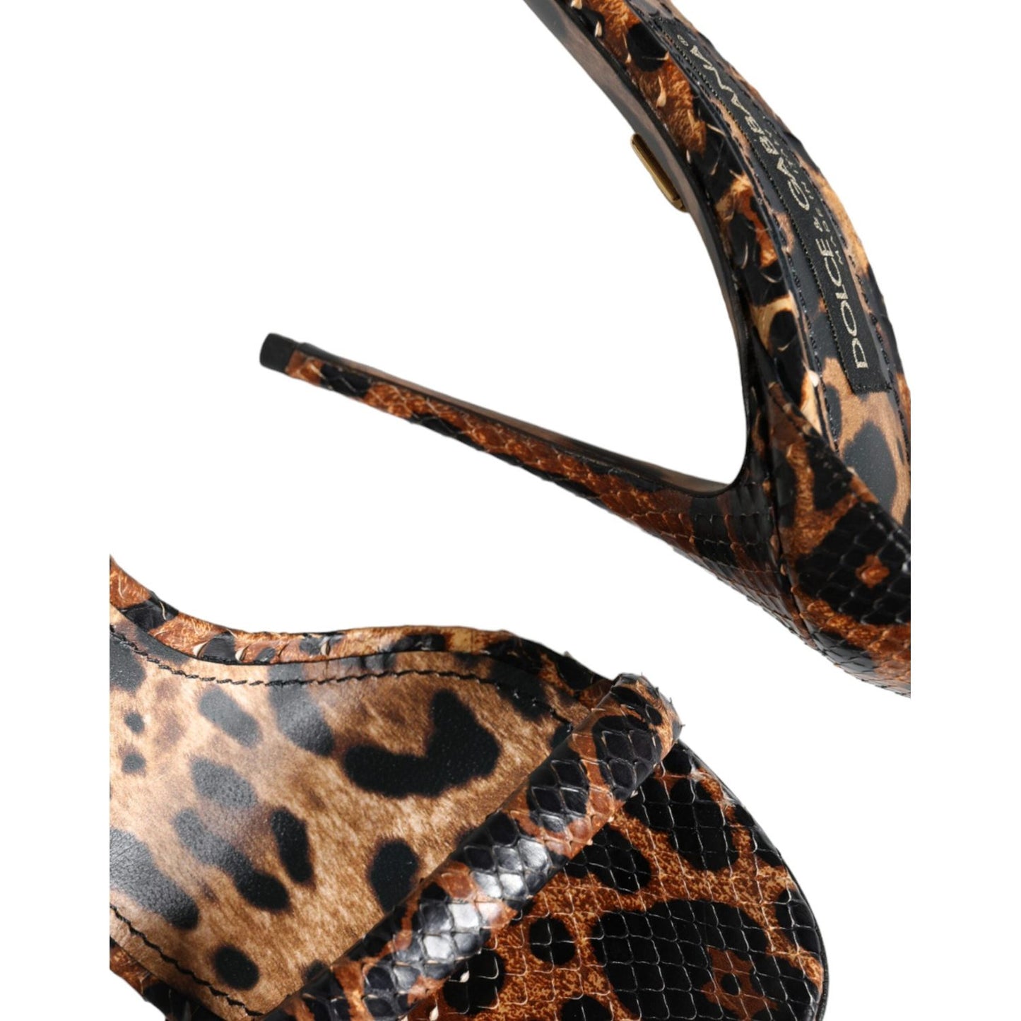 Dolce & Gabbana Brown Leopard Leather Ankle Strap Sandals Shoes Dolce & Gabbana