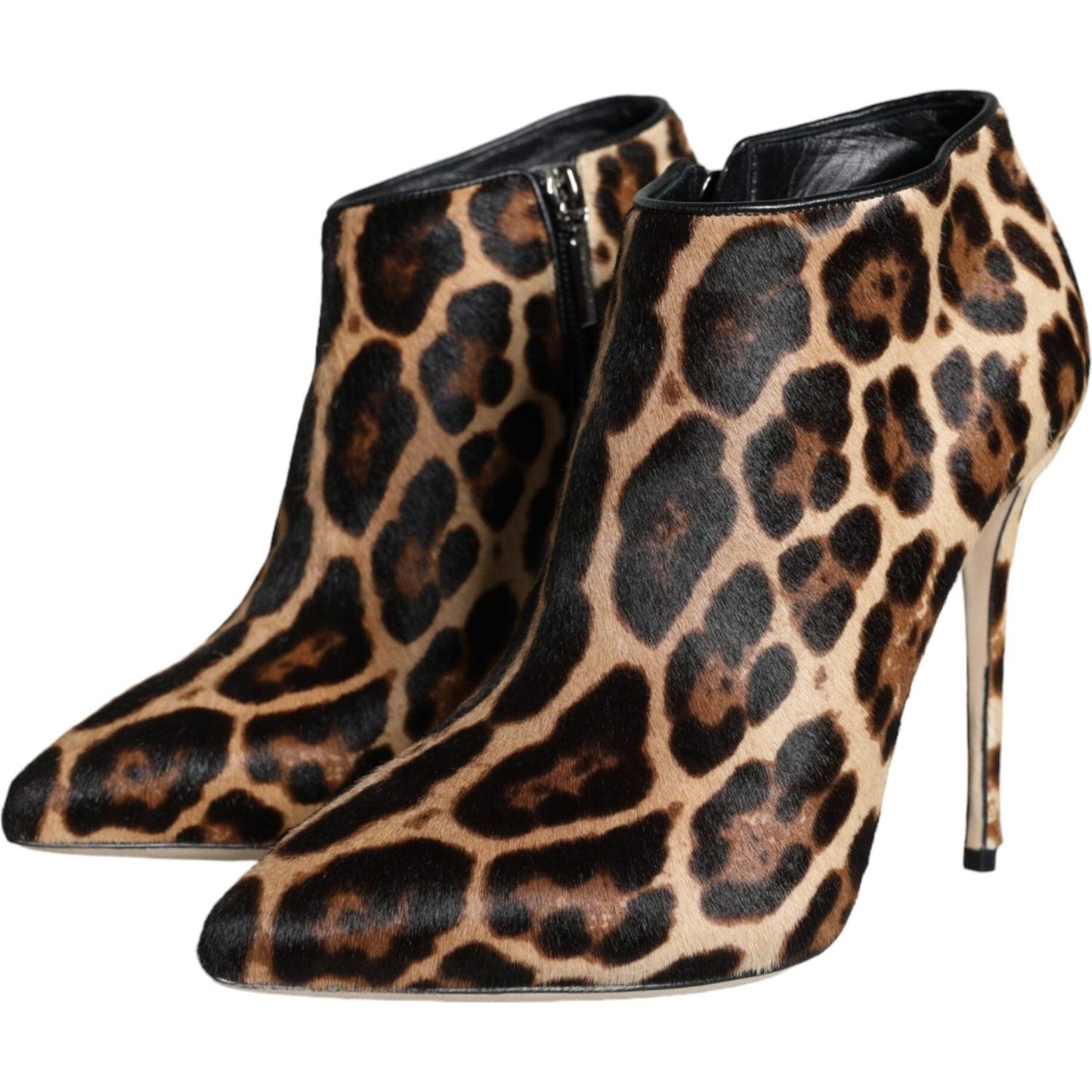 Dolce & Gabbana Brown Leopard Calf Fur Heels Ankle Boots Shoes Dolce & Gabbana