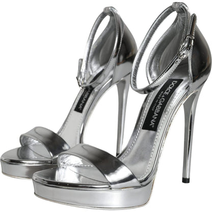 Dolce & Gabbana Silver KEIRA Heels Ankle Strap Sandals Shoes