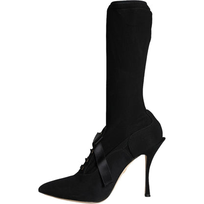 Dolce & Gabbana Black Stiletto Heels Mid Calf Boots Shoes